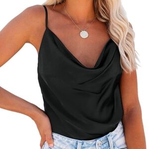 NEW black satin cowl neck spaghetti strap blouse size small